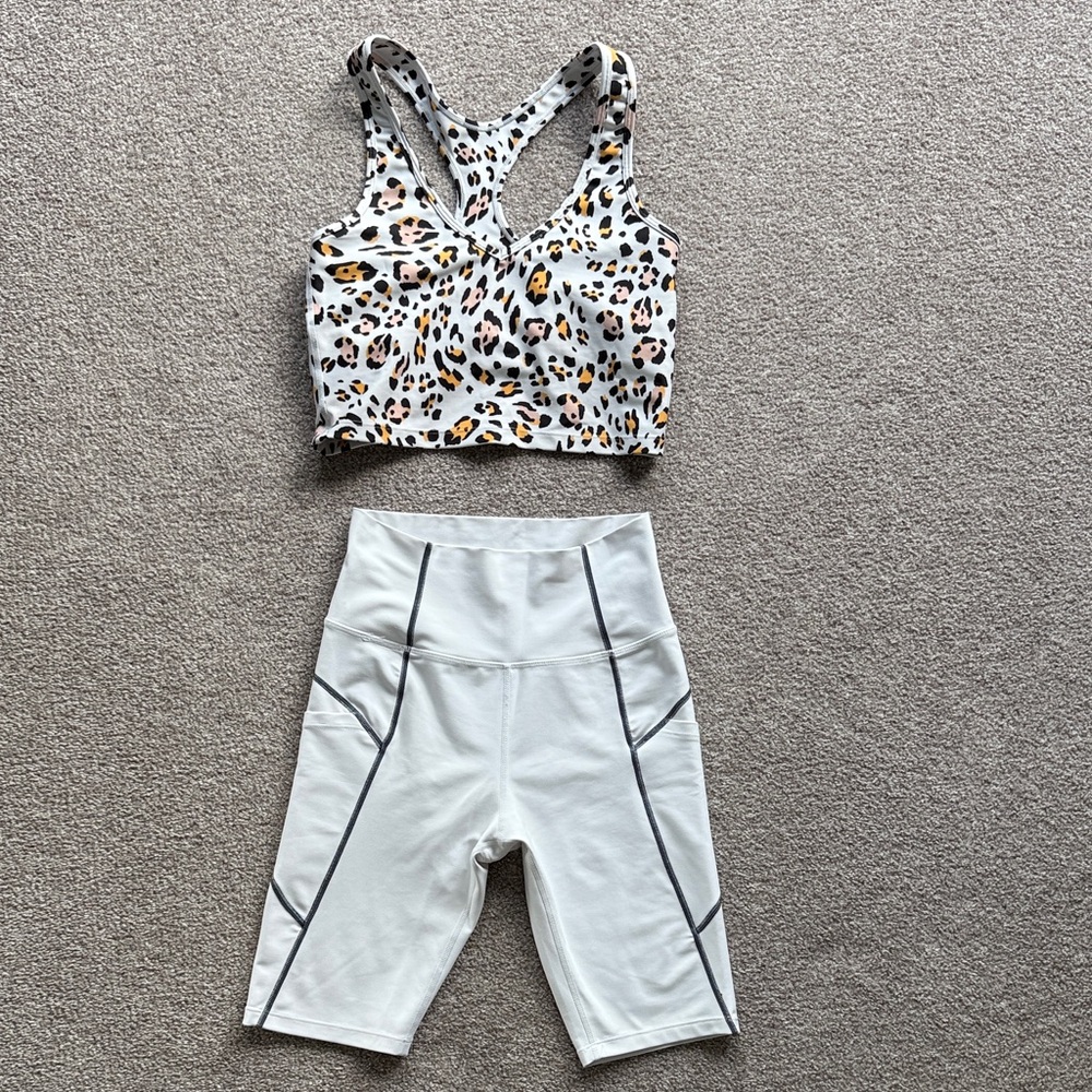 Kensie Leopard Print Activewear Set - White and Black